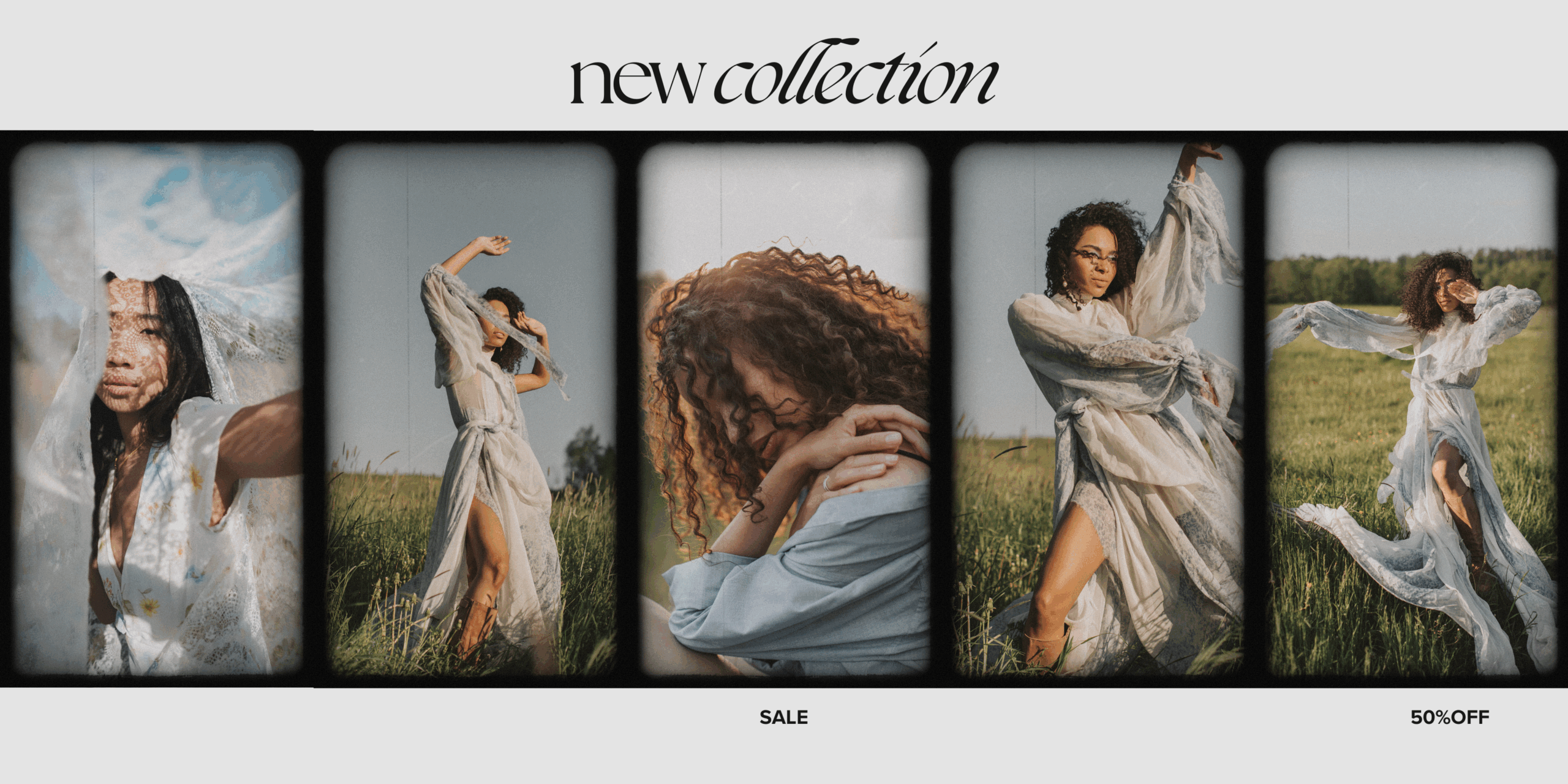 Beige Gray Aesthetic Photo Collage Shop New Collection Promotion Banner